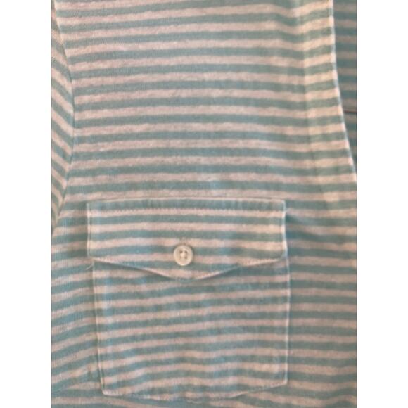 J. McLaughlin Brynn Stripe Linen Long Sleeve Jersey Top Button Shirt Aqua Mint S - Picture 6 of 10